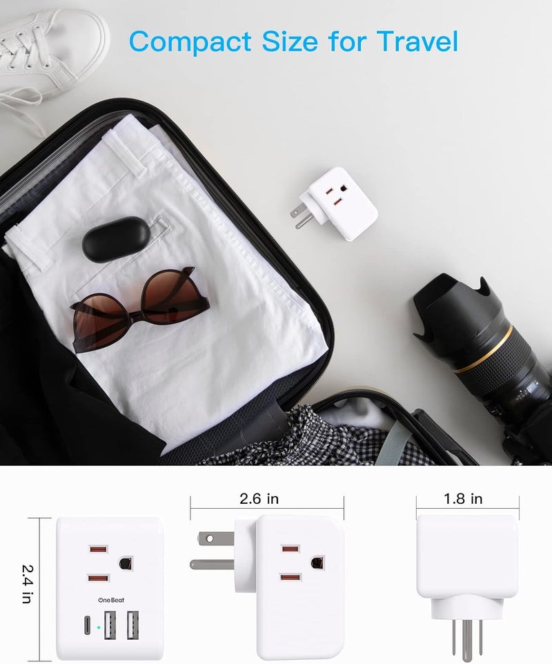One Beat Multi Plug Outlet Extender, Power Strip Non Surge Protector Electric Outlet Splitter with 3 USB Wall Charger (1 USB C), Multiple Outlet Expander for Cruise, Dorm, Travel, Home, Office - Image 5